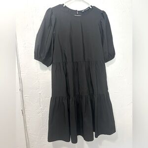 Zara Tie Open Back Tiered Dress with Puff Sleeves